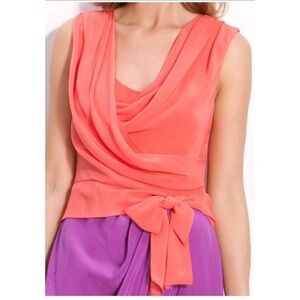 Suzi Chin Colorblock Sheath Dress Orange Purple Sleeveless Short Cowl Neck 6